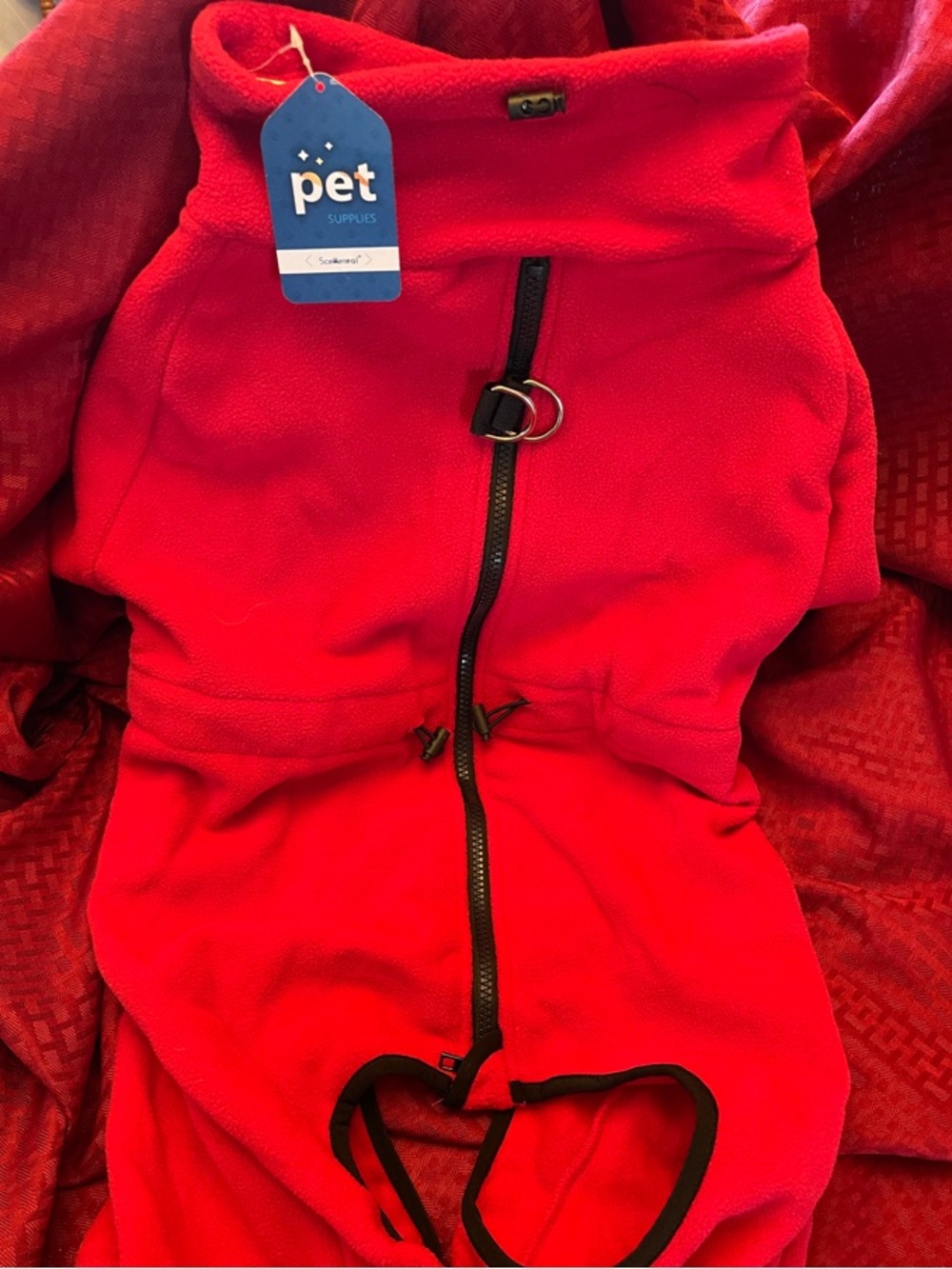 Red Fleece Dog Jacket with Harness Loop - Cozy Warmth
